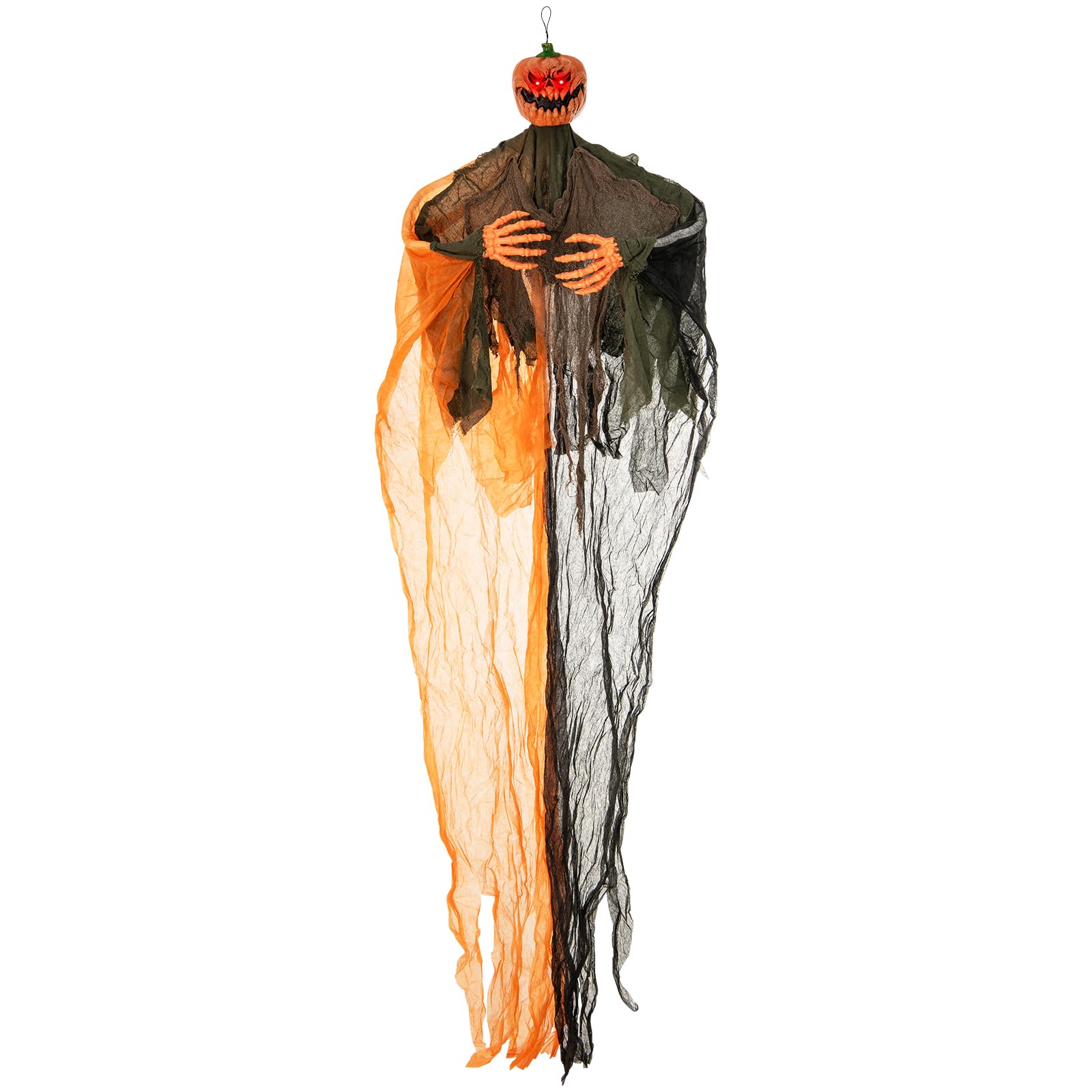 Tangkula Citrouille fantôme d'Halloween suspendue de 2,5 m, accessoire effrayant lumineux pour maison hantée avec yeux rouges lumineux et bras pliables